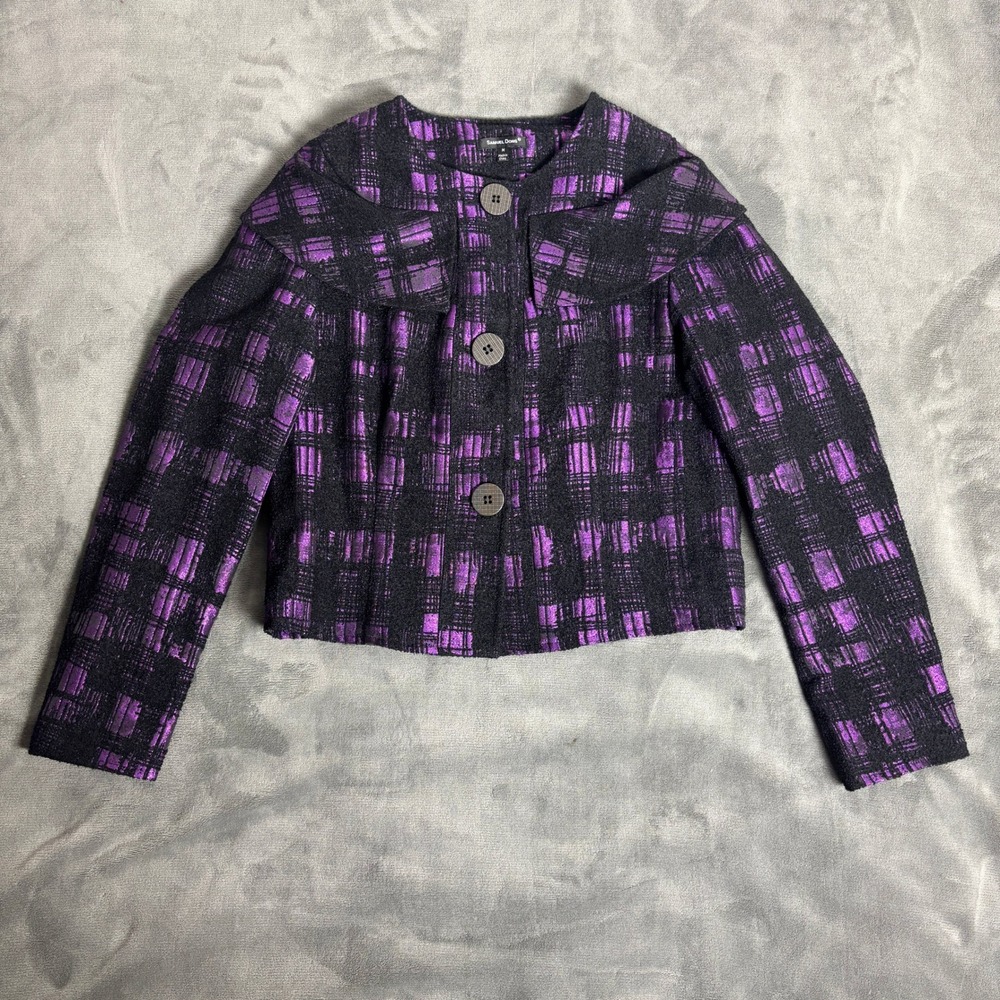 Samuel Dong Womens M Purple Black Plaid Cropped Jacket Avant Garde Whimsigoth